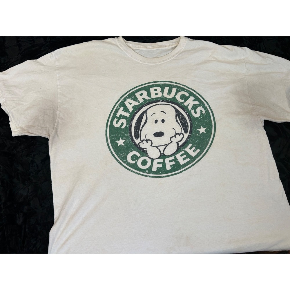 Vintage Snoopy Starbucks T-Shirt XL Unisex White Logo Unbranded